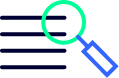 Magnifying glass icon placed over horizontal lines, suggesting search or review